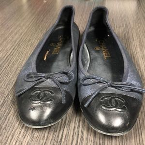 Navy and black Chanel flats